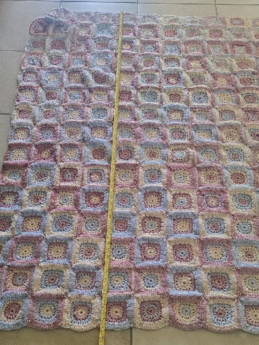 Pastel Crochet Granny Square Throw Blanket - Pink, Blue & Cream